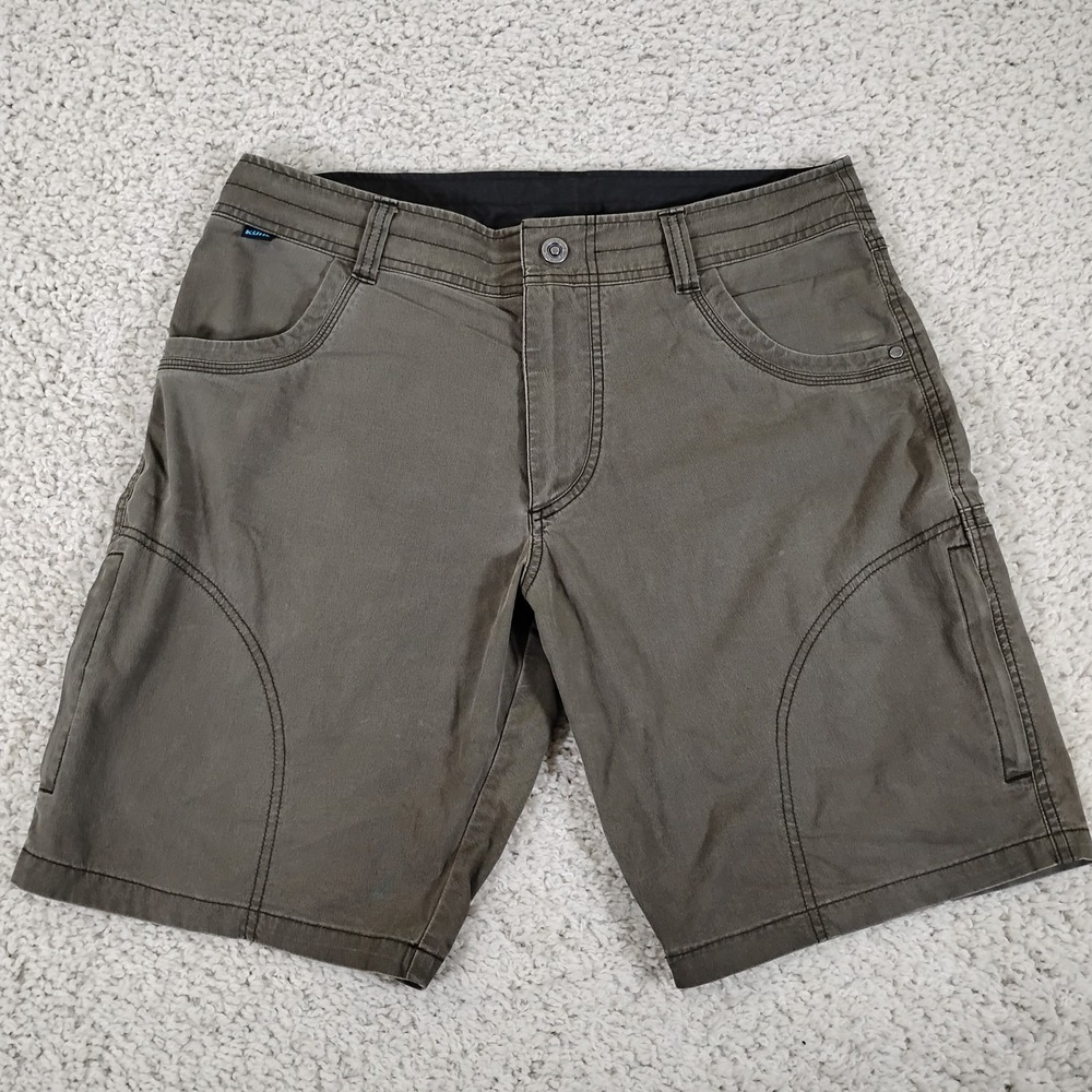 KUHL Ramblr Shorts Mens 34 Green Hiking Zip Cargo Outdoor Vintage Patina Dye 10"